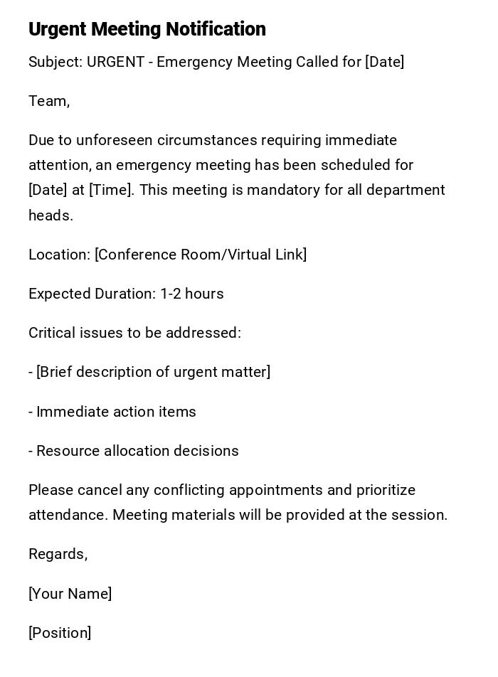 Urgent Meeting Notification Urgent Meeting Notification