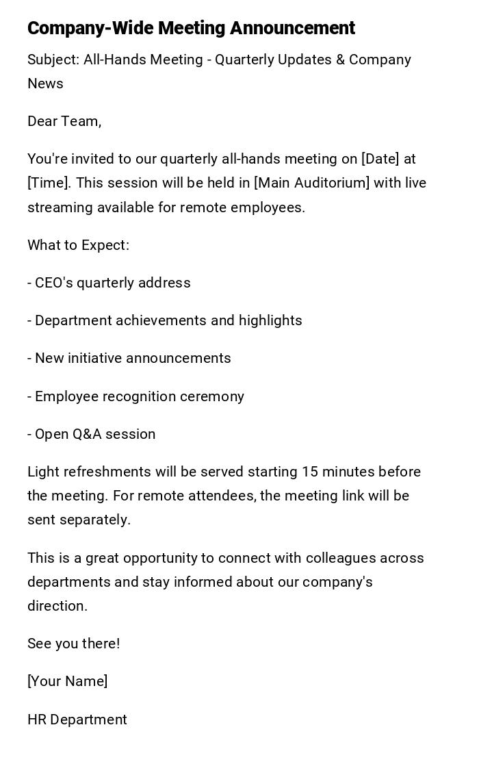 Company-Wide Meeting Announcement Company-Wide Meeting Announcement