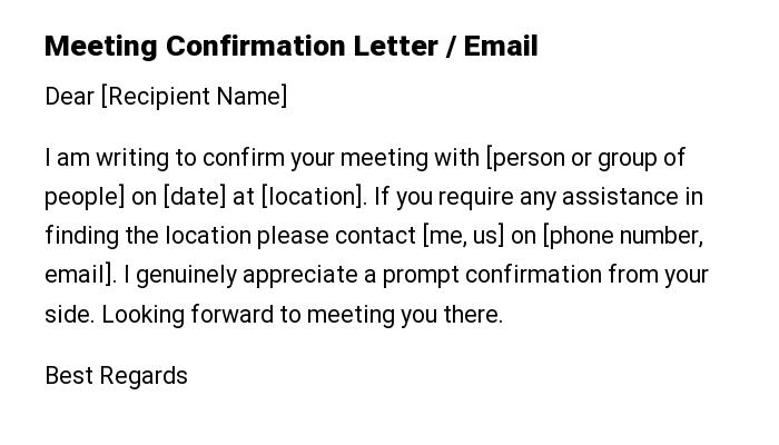 Meeting Confirmation Letter / Email