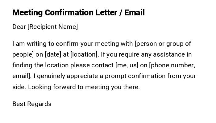 Meeting Confirmation Letter / Email