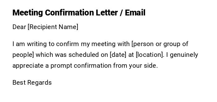 Meeting Confirmation Letter / Email