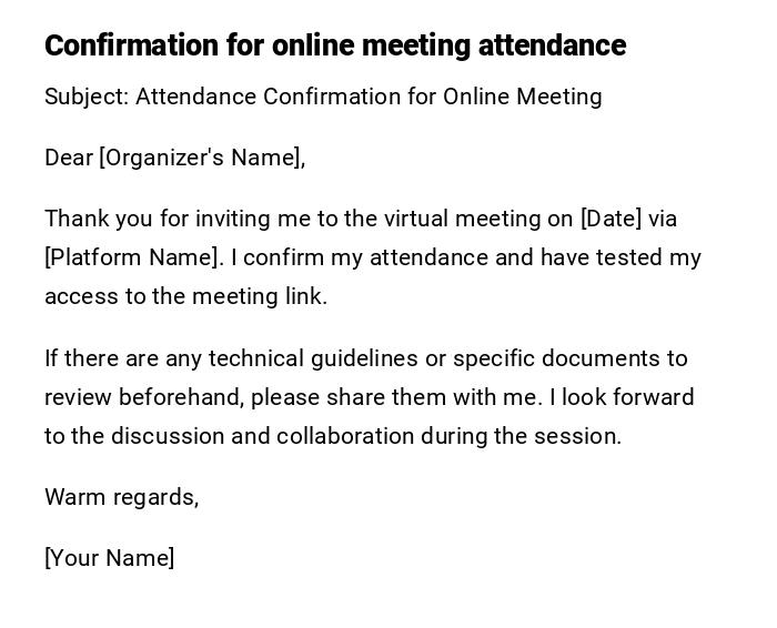 Confirmation for online meeting attendance Confirmation for online meeting attendance