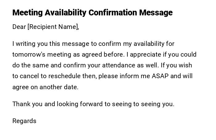 Meeting Availability Confirmation Message