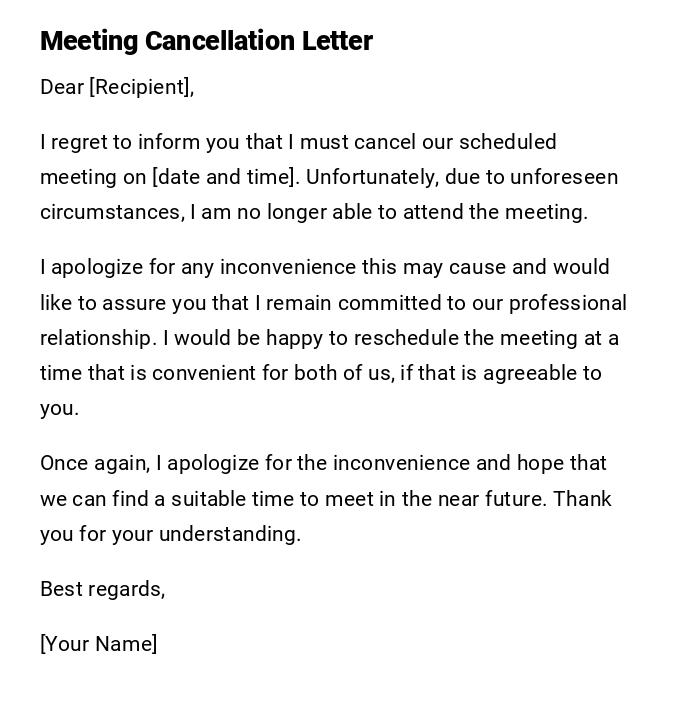 Meeting Cancellation Letter