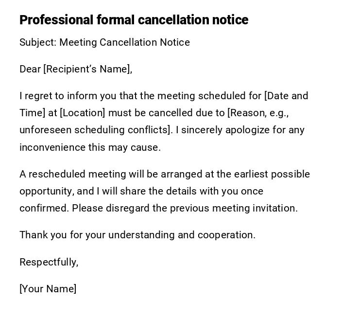 Professional formal cancellation notice Professional formal cancellation notice