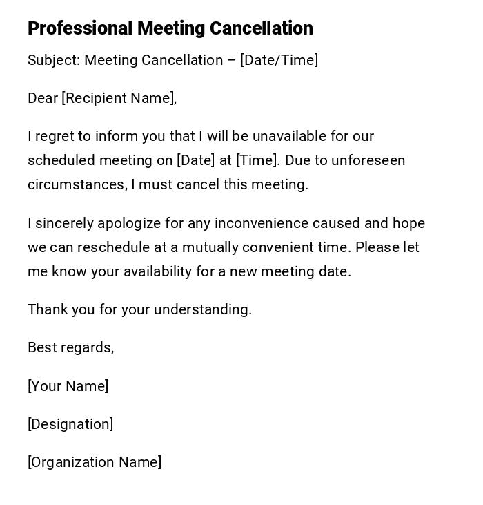 Professional Meeting Cancellation Professional Meeting Cancellation