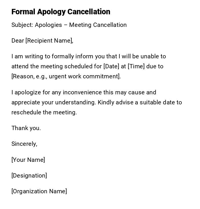 Formal Apology Cancellation Formal Apology Cancellation