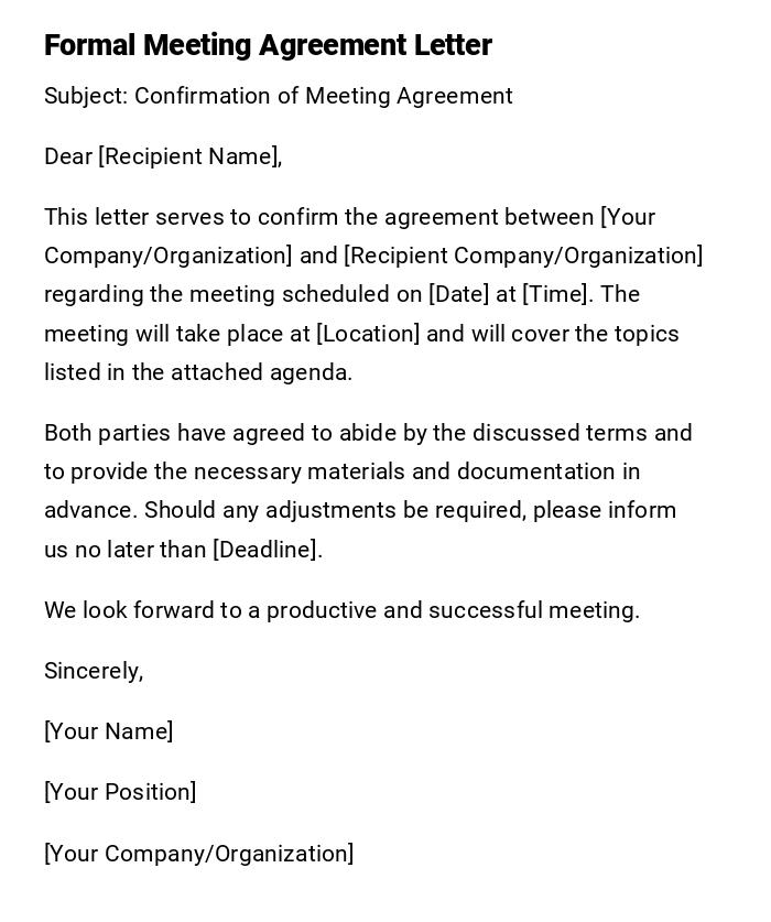 Formal Meeting Agreement Letter Formal Meeting Agreement Letter
