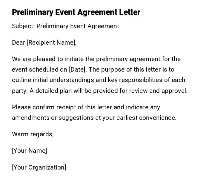 Preliminary Event Agreement Letter Preliminary Event Agreement Letter