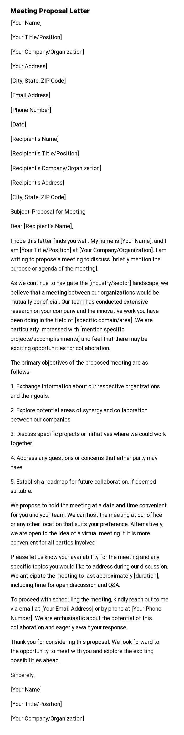 Meeting Proposal Letter