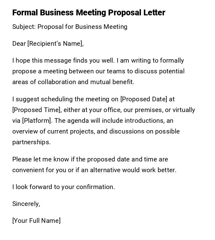 Formal Business Meeting Proposal Letter
