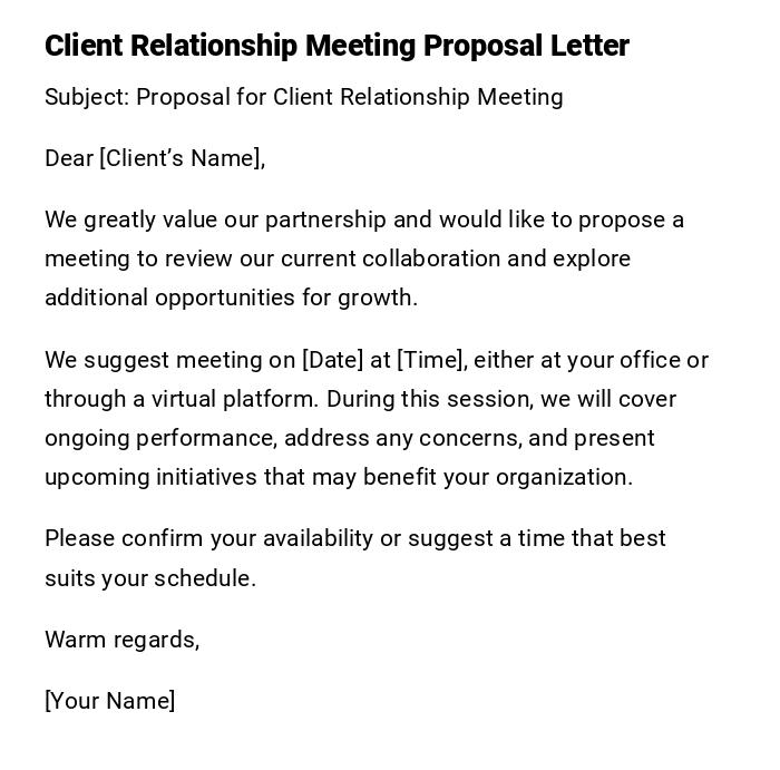 Client Relationship Meeting Proposal Letter