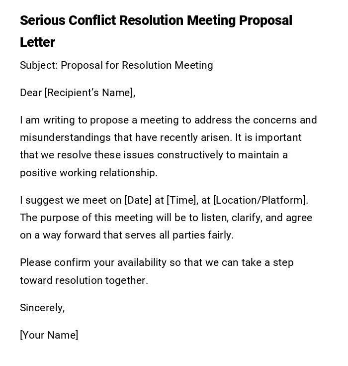 Serious Conflict Resolution Meeting Proposal Letter