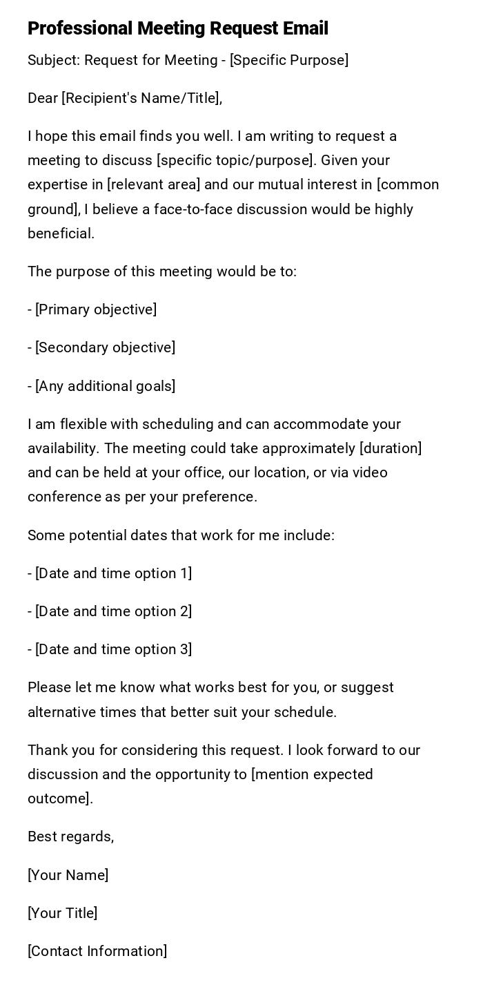 Professional Meeting Request Email
