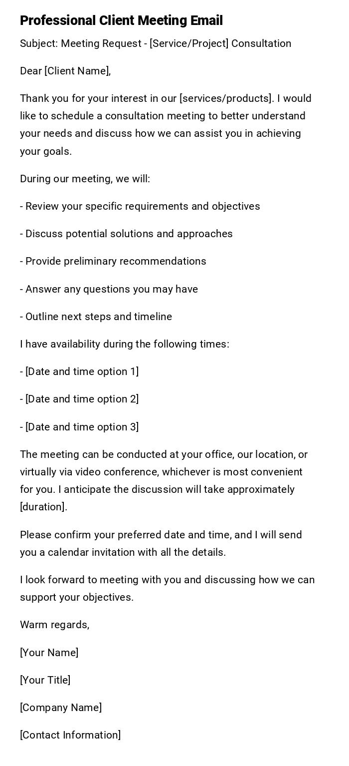 Professional Client Meeting Email