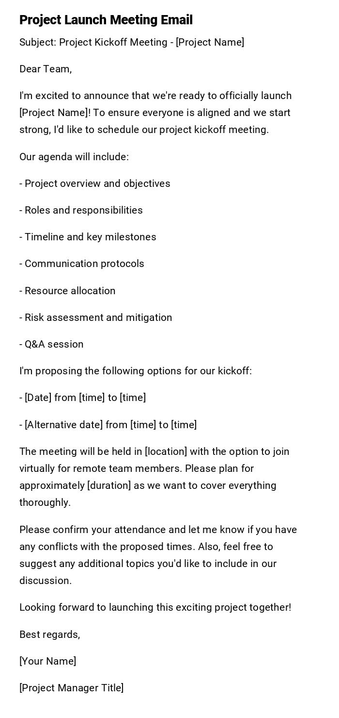 Project Launch Meeting Email