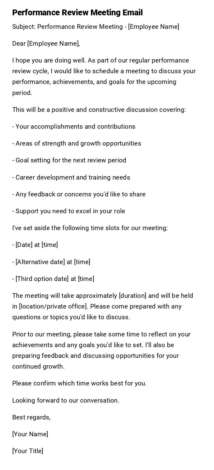 Performance Review Meeting Email
