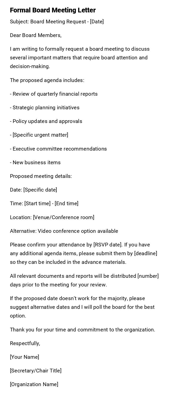 Formal Board Meeting Letter