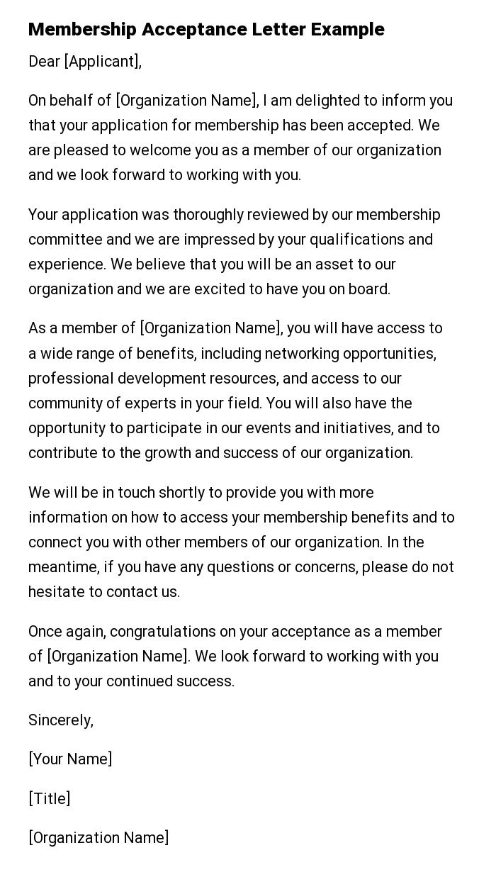 Membership Acceptance Letter Example