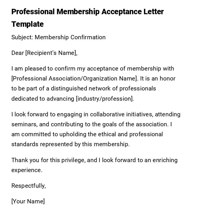 Professional Membership Acceptance Letter Template Professional Membership Acceptance Letter Template