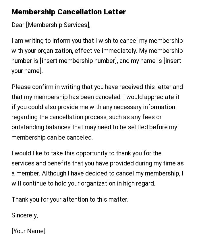 Membership Cancellation Letter