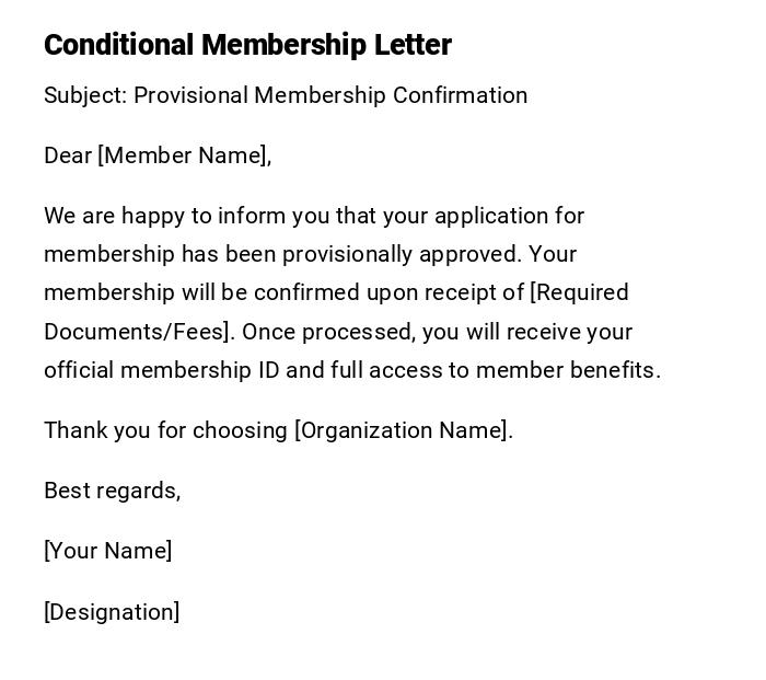 Conditional Membership Letter