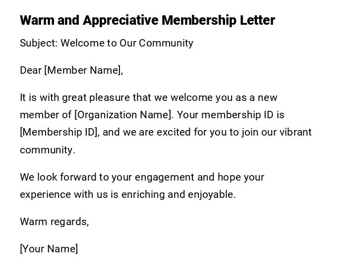 Warm and Appreciative Membership Letter