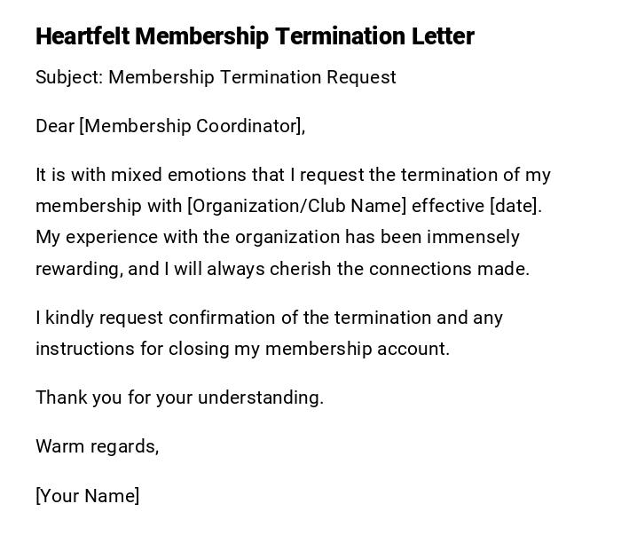 Heartfelt Membership Termination Letter Heartfelt Membership Termination Letter