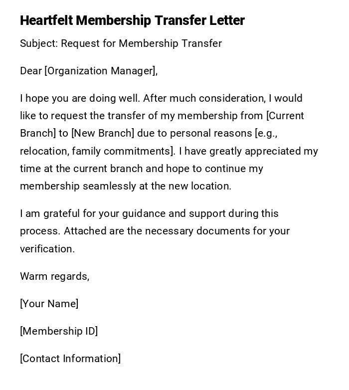 Heartfelt Membership Transfer Letter