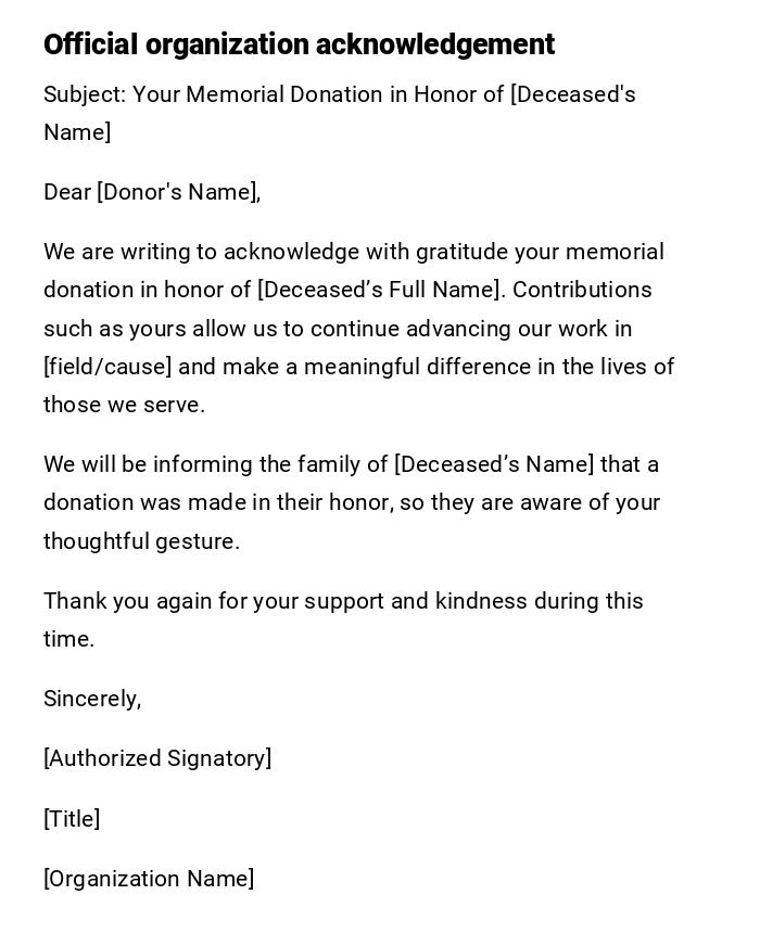 Official organization acknowledgement Official organization acknowledgement