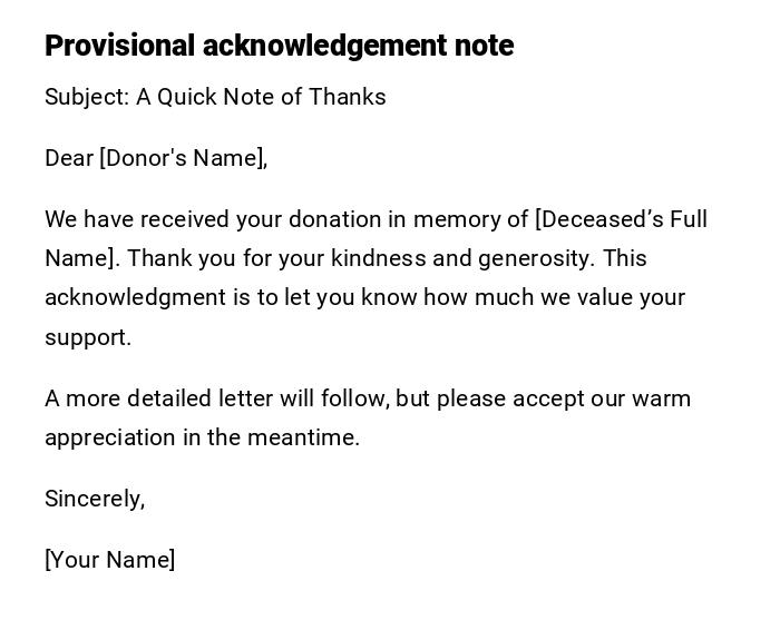 Provisional acknowledgement note Provisional acknowledgement note