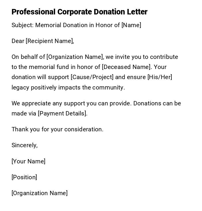 Professional Corporate Donation Letter