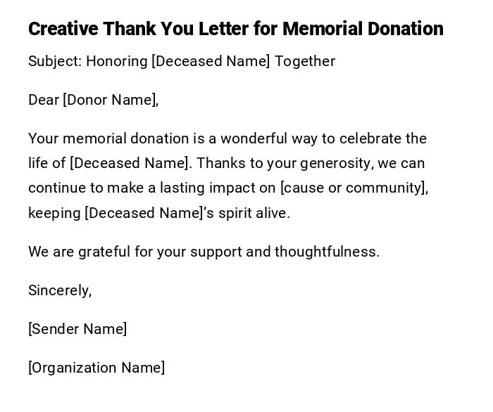 Creative Thank You Letter for Memorial Donation Creative Thank You Letter for Memorial Donation