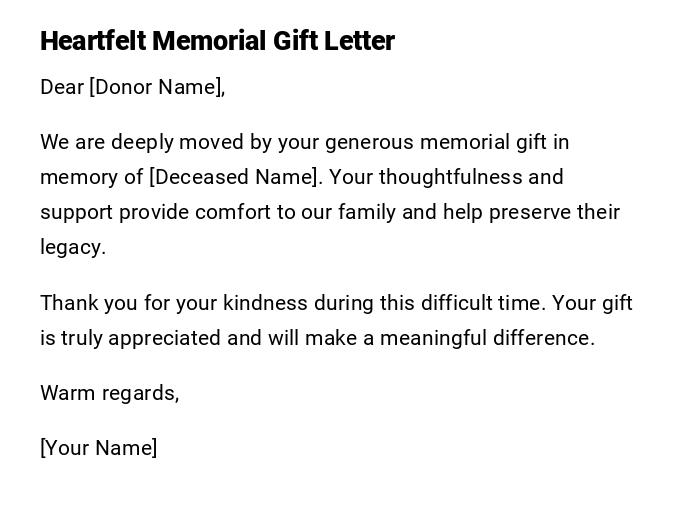 Heartfelt Memorial Gift Letter Heartfelt Memorial Gift Letter
