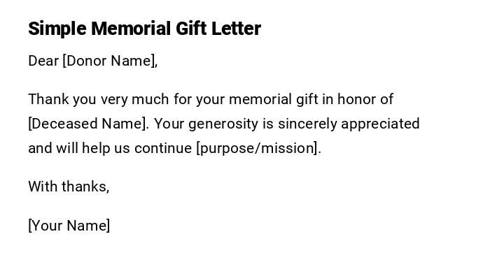 Simple Memorial Gift Letter Simple Memorial Gift Letter
