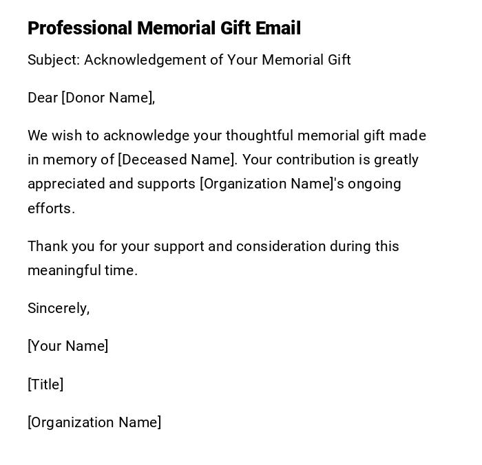 Professional Memorial Gift Email Professional Memorial Gift Email