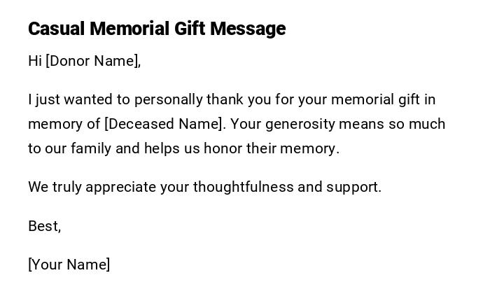 Casual Memorial Gift Message Casual Memorial Gift Message