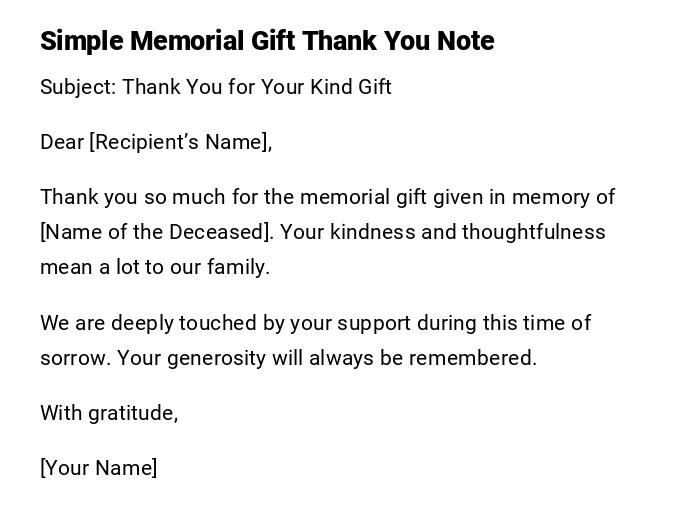 Simple Memorial Gift Thank You Note Simple Memorial Gift Thank You Note