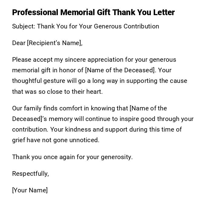 Professional Memorial Gift Thank You Letter Professional Memorial Gift Thank You Letter