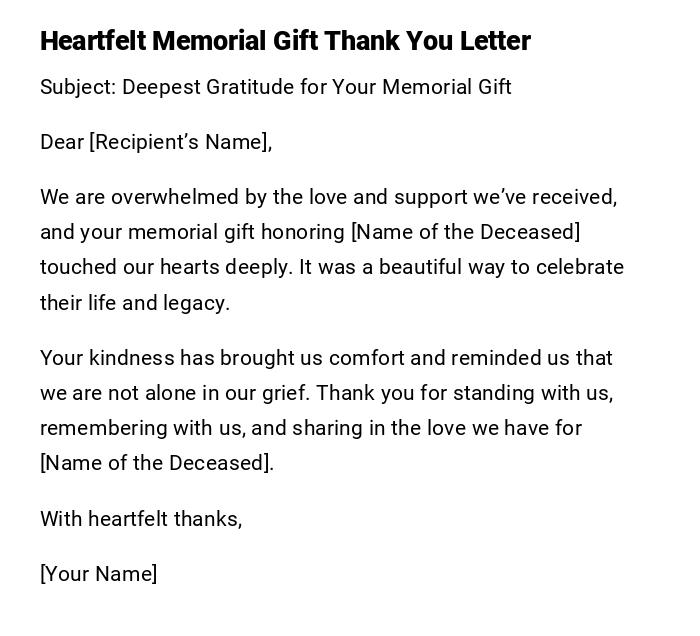 Heartfelt Memorial Gift Thank You Letter Heartfelt Memorial Gift Thank You Letter