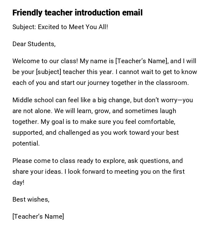 Friendly teacher introduction email Friendly teacher introduction email