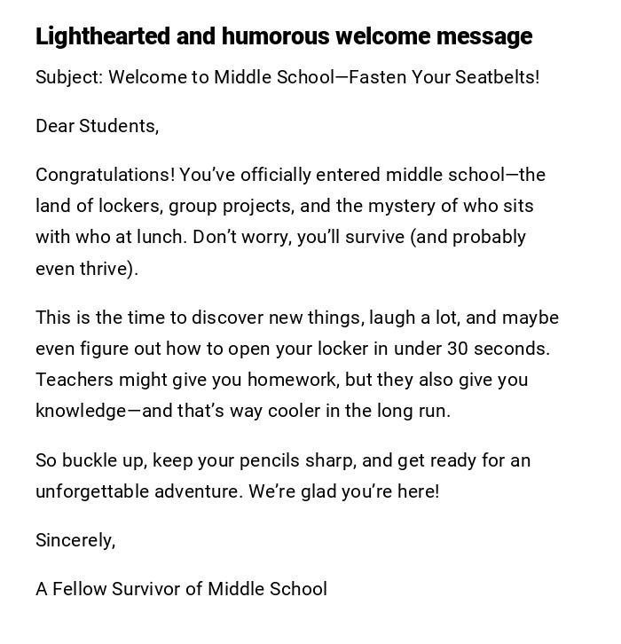 Lighthearted and humorous welcome message Lighthearted and humorous welcome message