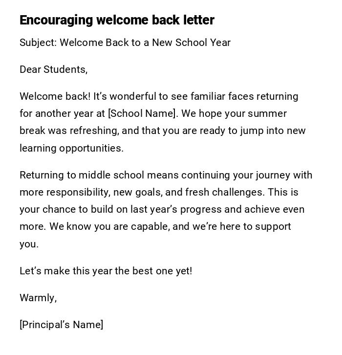 Encouraging welcome back letter Encouraging welcome back letter