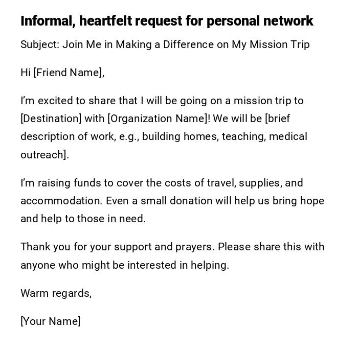 Informal, heartfelt request for personal network