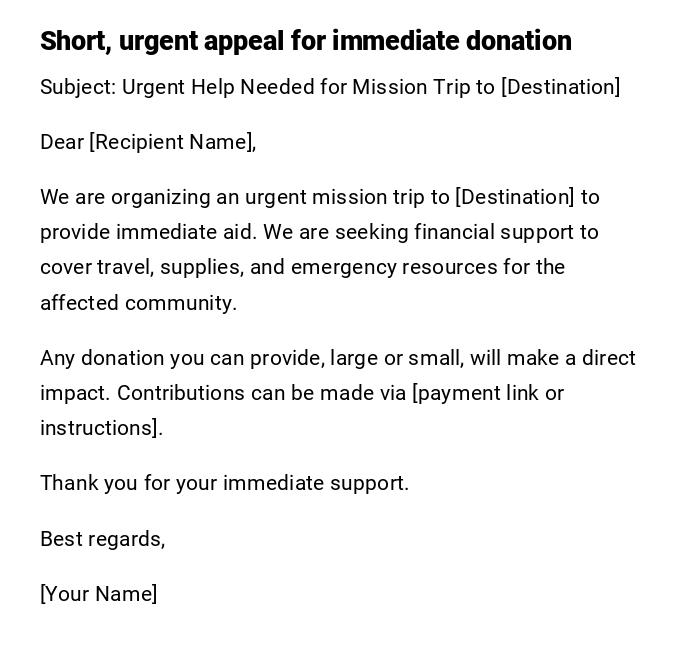 Short, urgent appeal for immediate donation