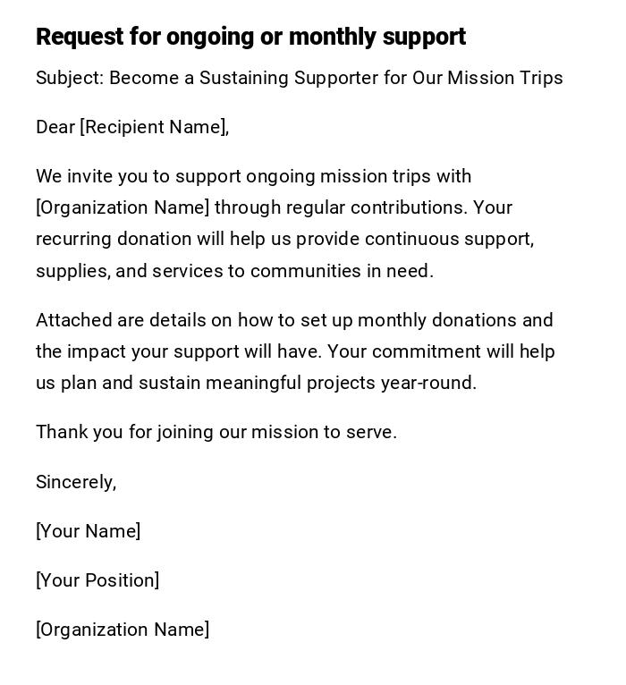 Request for ongoing or monthly support