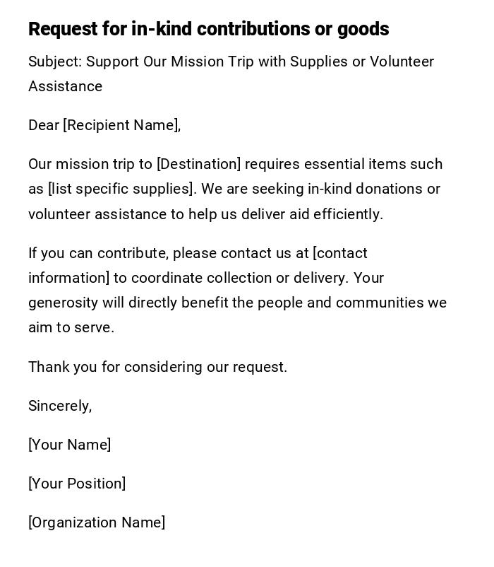 Request for in-kind contributions or goods