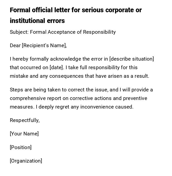 Formal official letter for serious corporate or institutional errors Formal official letter for serious corporate or institutional errors