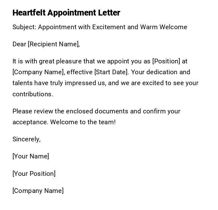 Heartfelt Appointment Letter Heartfelt Appointment Letter