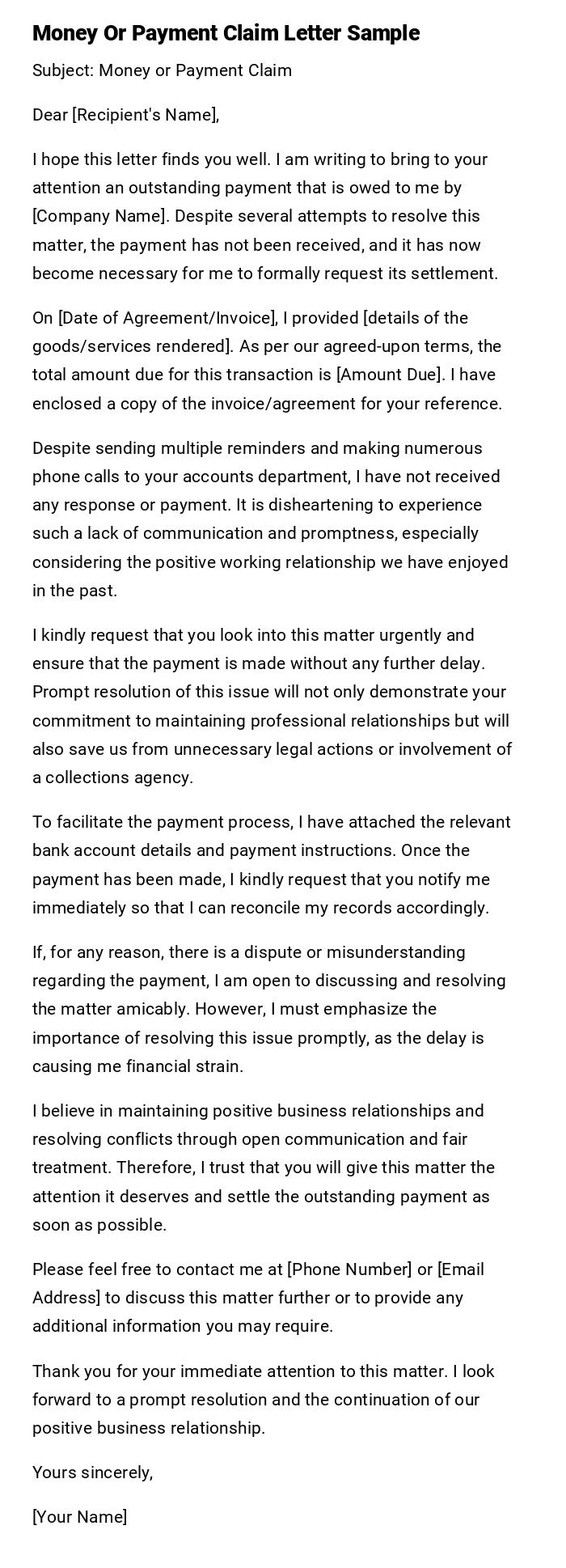 Money Or Payment Claim Letter Sample money-or-payment-claim-letter-sample